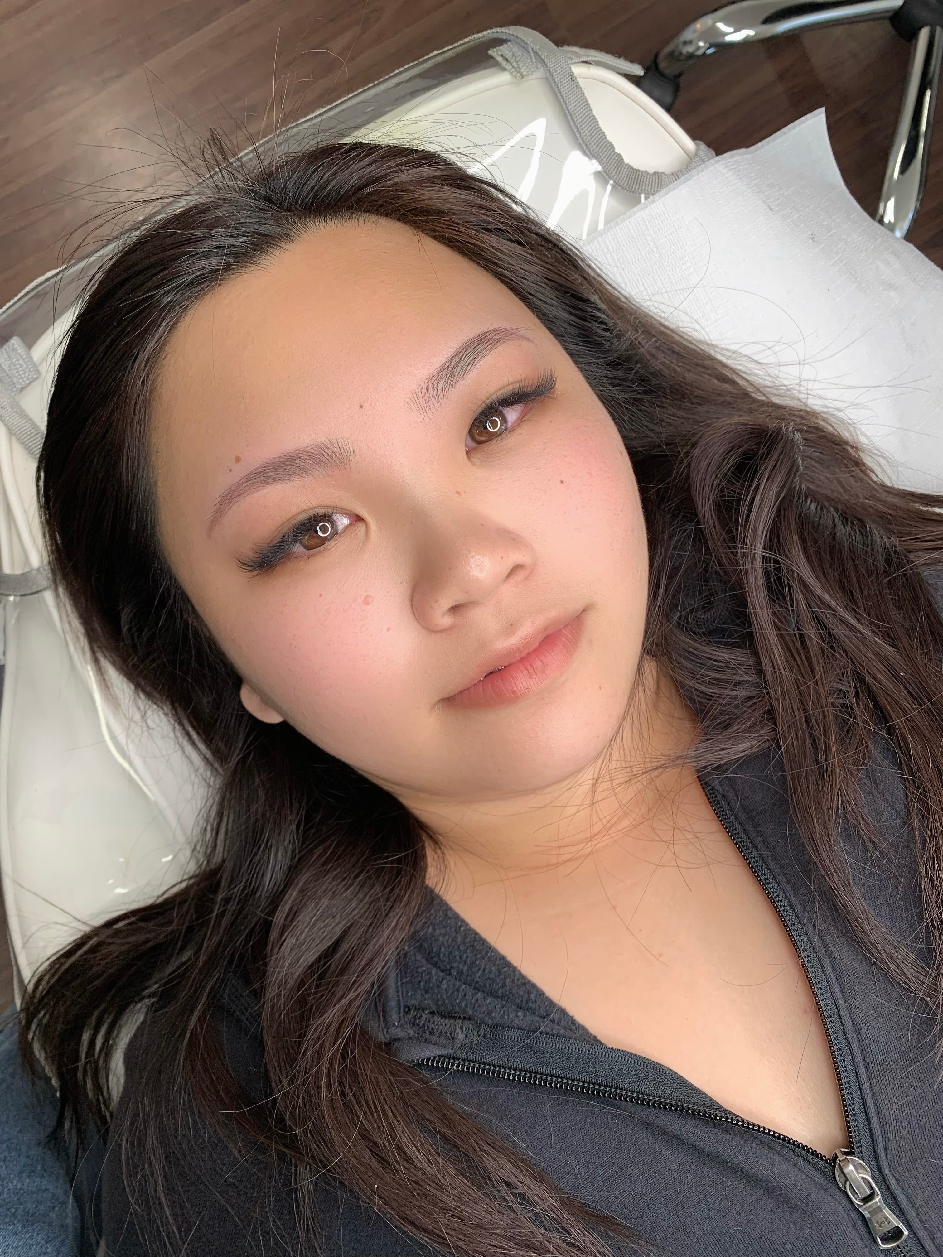 Microblading hair-stroke brow result by Korean Master Artist Yu-Jin Lee at Perfect Line LA Koreatown studio