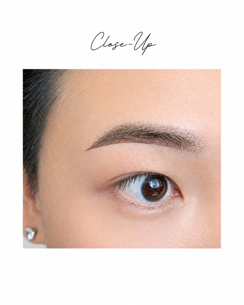 Ombre brows close-up, soft powder shading — Perfect Line LA