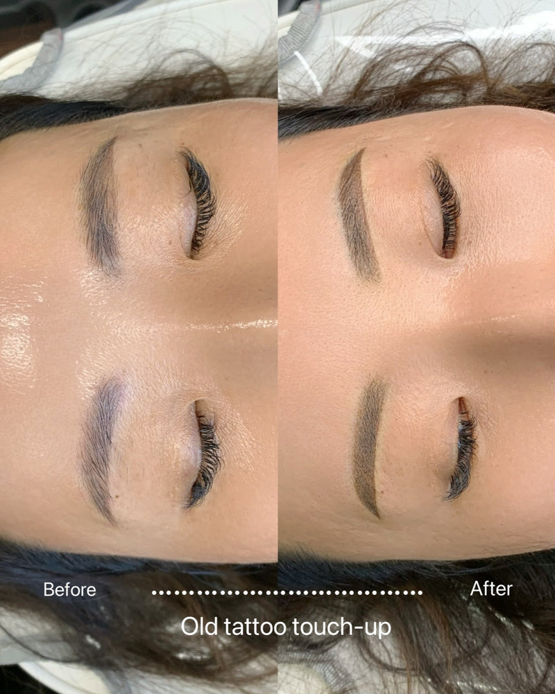 Permanent makeup brow touch-up before and after — Perfect Line LA
