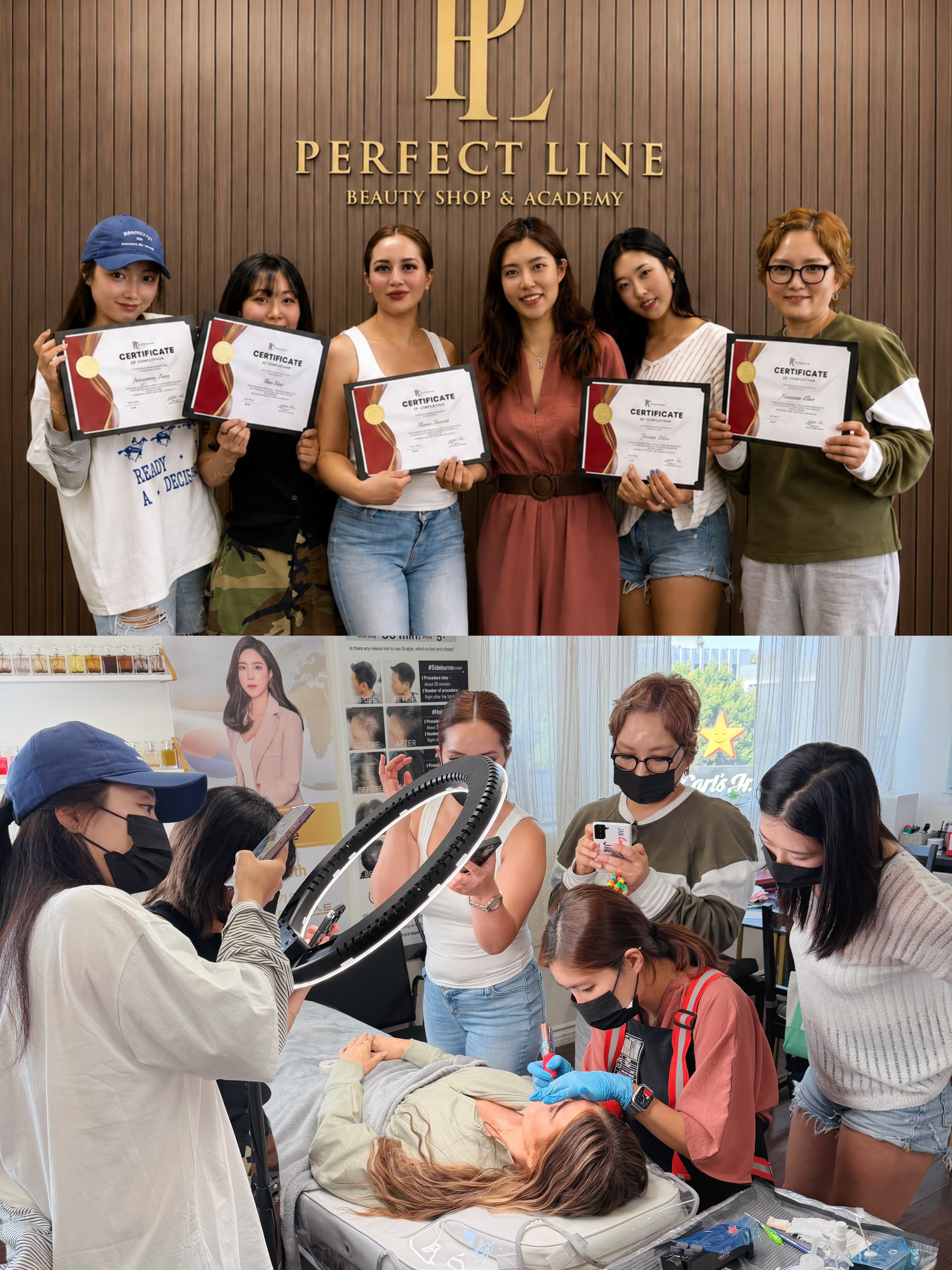 Hands-on Korean lip blush training class with live demonstration at Perfect Line Academy